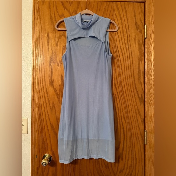 Bar III Blue Mesh Mini Dress - Size L - Picture 2 of 11